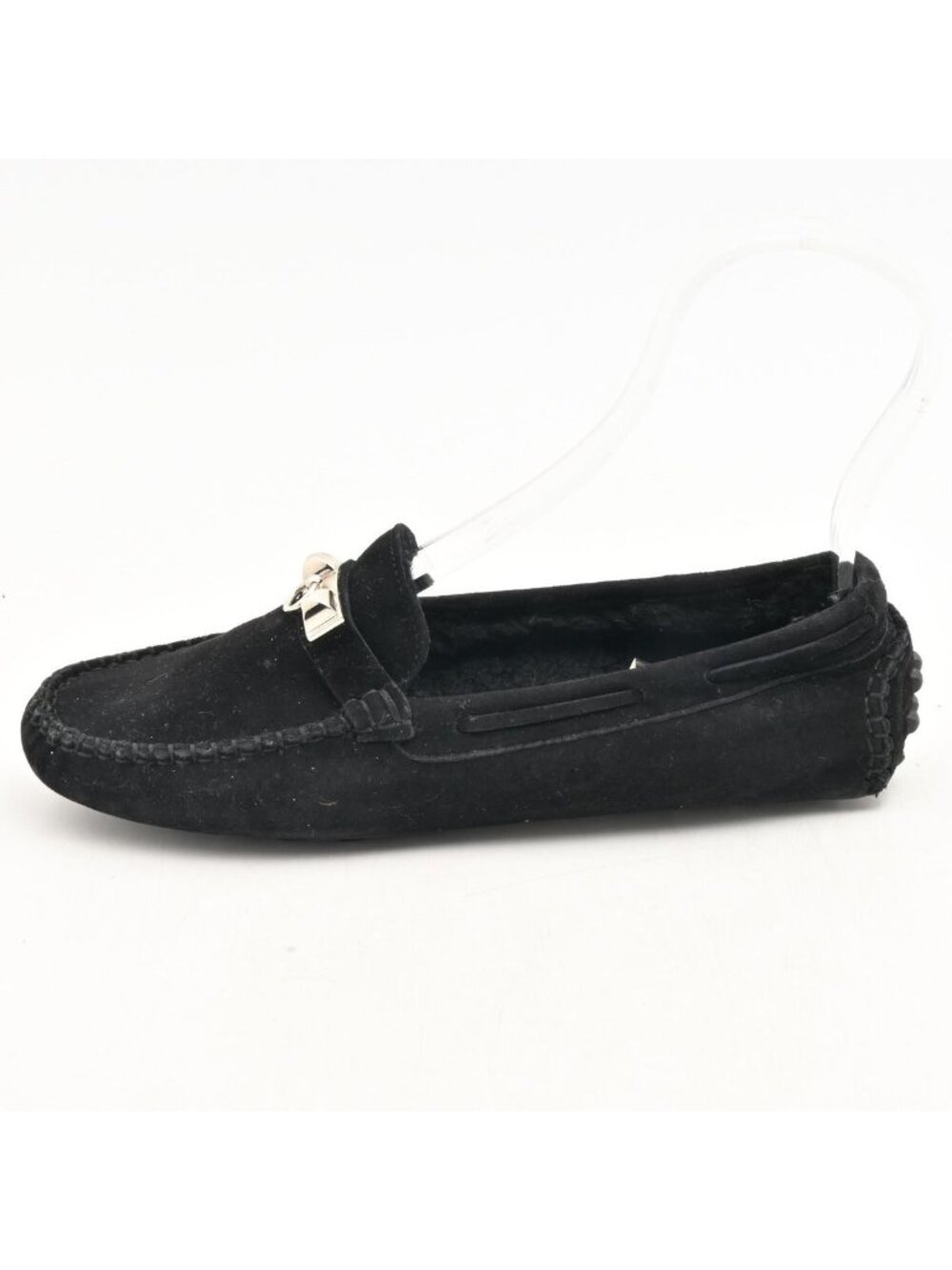 Hermes Driving Shoes Black Medall Silver Shearling